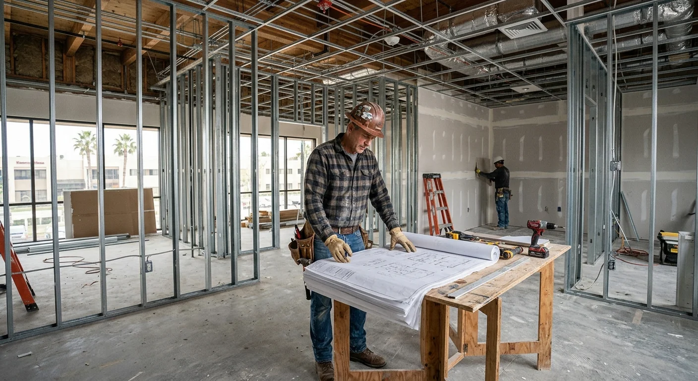 Contractor reviewing plans inside a Kearny Mesa commercial suite